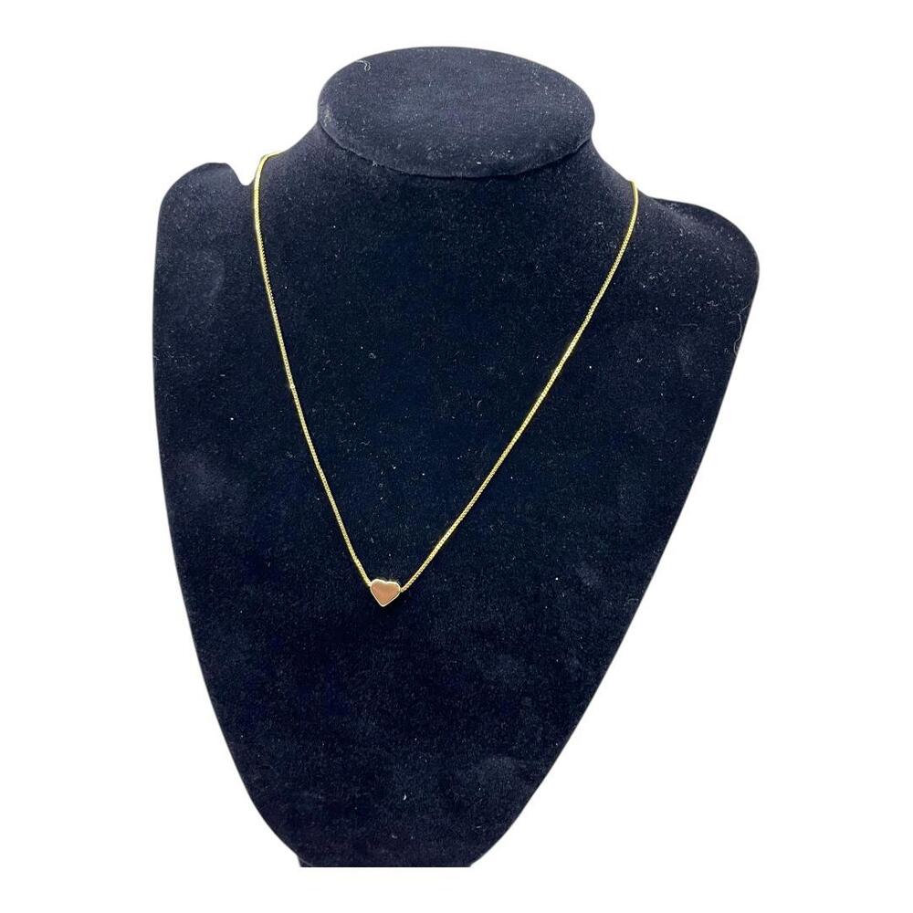 OGD Gold Dainty Heart Box Chain with Polished Heart Shaped Charm Necklace 16-18"